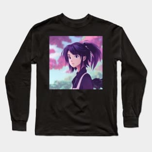 Beaux Animes Art  Manga Anime Girl in Purple and blue illustration Design Long Sleeve T-Shirt